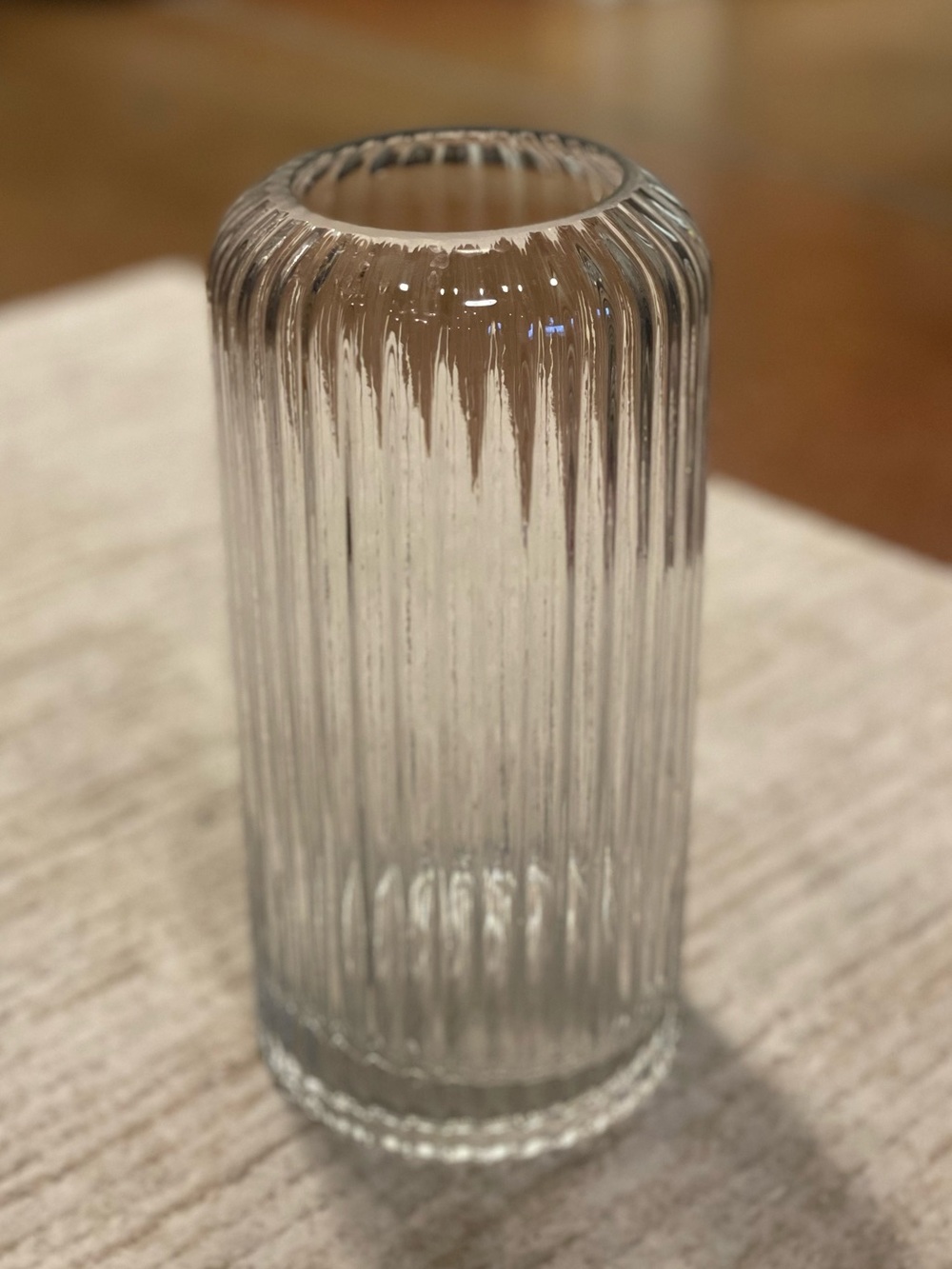 Elegant Tall Clear Ribbed Glass Vase - Home Accents (9.5”H - 4.5”W)